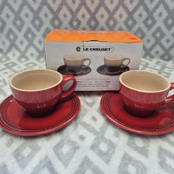 Le Creuset Red Cappuccino Cups and Saucers Set